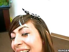 Hot girlfriend sucks a dick and enjoys when it blows up all over her face and her hair