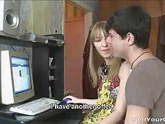 Hot girlfriend fucks her boyfriend's best friend in front of him, because he likes to watch