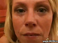Mature milf gives blowjob cumshot and facial