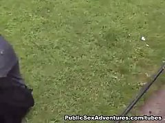 Cute and horny girl loves having sex and riding a hard cock in public, where anyone can watch them.