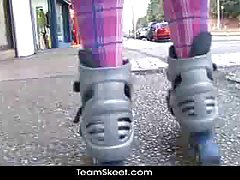 Hot Latina didn't have money to pay for the roller blades so she had to spread her legs