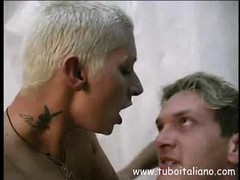 Horny tattooed Italian chick with short hair gets her ass hole drilled hard.