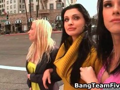 Hottest girls from the bar are ready to get nude and frisky even in broad daylight