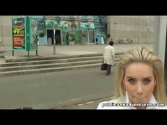 Crew meets amazing young blonde that wants to be filmed having sex with guy.
