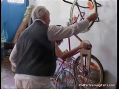 Old bicycle repair man wants to be paid with sex for his expertise and skill