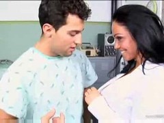 Horny patient seduced a beautiful nurse and fucked her hard until he jizzed on her tits