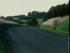 Blond slut with hairy snatch is getting nailed in front of the camera, in the forest