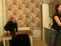 Lovely girl was home alone with her roommate's dad and sucked his dick in the kitchen