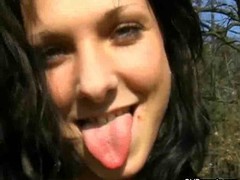 Small tittied brunette is getting nailed in the nature by an older pervert from her neighborhood