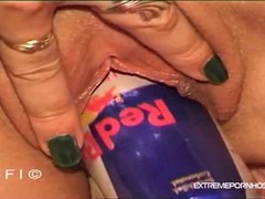 Kinky girl likes to insert big things in her pussy while her fans are watching