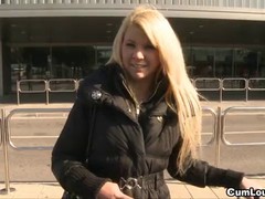 Blonde European teen Zorah White get inside a van and have sex with the driver