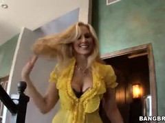 Hot mature blonde with big round tits seduces and has sex with her son’s young friend