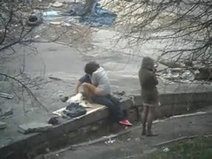 Naughty amateur girl is riding dick in a public place while her friend is watching