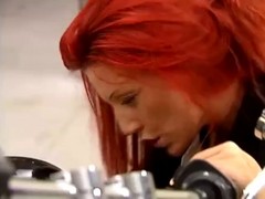 Red haired slut is having sex with a horny biker, while no one is watching them