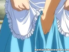 Hentai maid is blushing while her boss stuffing her pussy with a huge sex toy