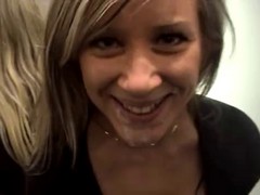 Horny blonde in the H&M changing room with a guy with a thick cock