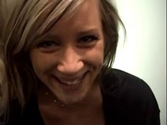 Blonde with a big pair of cans talked into making porn in a store's changing room
