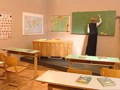 Teacher with glasses takes a cock down her ass and between her juicy tits