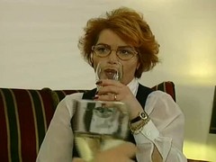 Redhead babe with a hot body is treating herself to a big cock in many poses