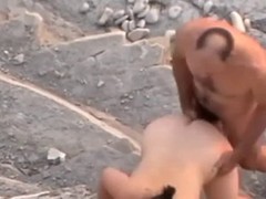 Horny old coiple is having sex on the beach for the first time, during their vacation