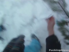 Horny blonde couldn't hold herself back from having sex in the snow, with a guy she just met