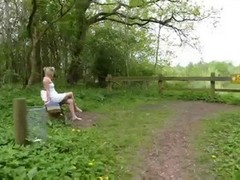 Petite, pigtailed blonde took off her clothes in the forest so a horny stranger could fuck her