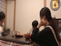 Japanese lady is getting her wet pussy rubbed under the table during and after dinner