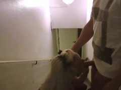 German lady is a bit drunk and having sex with a guy who is working as a doorkeeper