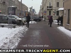 Naive brunette accepted an offer from a fake agent, and made a porn movie for free