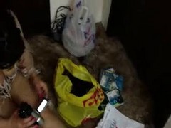 A guy with a mask picked up a woman with a mask and fucked her hard