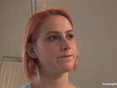 Red haired girl is tied up in a secret lab and fucked by a fucking machine