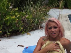 Bianca B is passionately sucking dick next to the swimming pool, before getting fucked hard