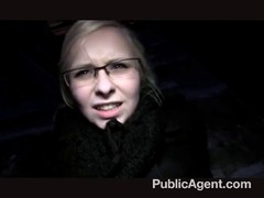 Nerdy blonde was going home alone when she met a guy who wanted to fuck her