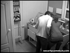 A hidden camera caught a horny couple while they were having sex in the shop