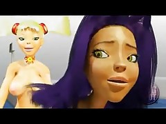 Animated girls are fucking a double-ended dildo while waiting for their laundrey to be done