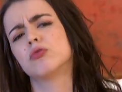 Dark haired girl likes to keep her handsome boyfriend satisfied, so he would not cheat on her