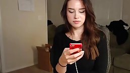 Sweet teen brunette is showing her tits on web cam and earning money every single day