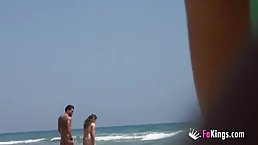 Horny couple is having sex on a nudist beach in Mykonos and enjoying it a lot