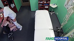 Red haired girl is kneeling in front of a very handsome guy and sucking his dick