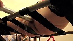Kinky blonde babe likes to get tied up and stimulated with various sex toys, while in pain