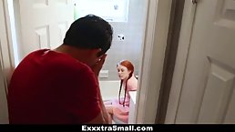 Petite, pigtailed girl can't hold herself back when she sees a rock hard meat stick