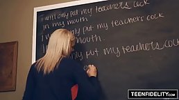 Horny blonde schoolgirl was being a very naughty girl, so she deserved to be properly punished