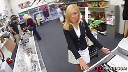 Hot blonde milf is getting fucked in a local shop, because she wanted a little discount
