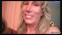 Busty housewife is having group sex with her friends, while her husband is out of town