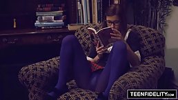 Nerdy girl, Alaina Dawson was reading an exciting book and day- dreaming about having wild sex
