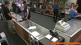Nerdy babe had sex in a local shop with a guy who was working there
