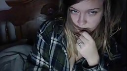 Busty teen is showing her tits on web cam, late at night, in her bedroom