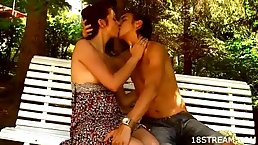 Horny couple is having sex in the garden hoping that no one is watching them