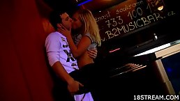 Blonde lady in yellow shirt is about to hook up with a guy from the club