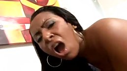 Black girl with a big ass is fucking two horny guys and waiting to get fresh cum